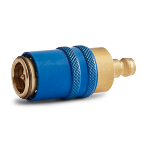 Dyros-Adapterkupplung Serie 90 mit Nippel für Serie 6 mit Ventil mit blauer Hülse